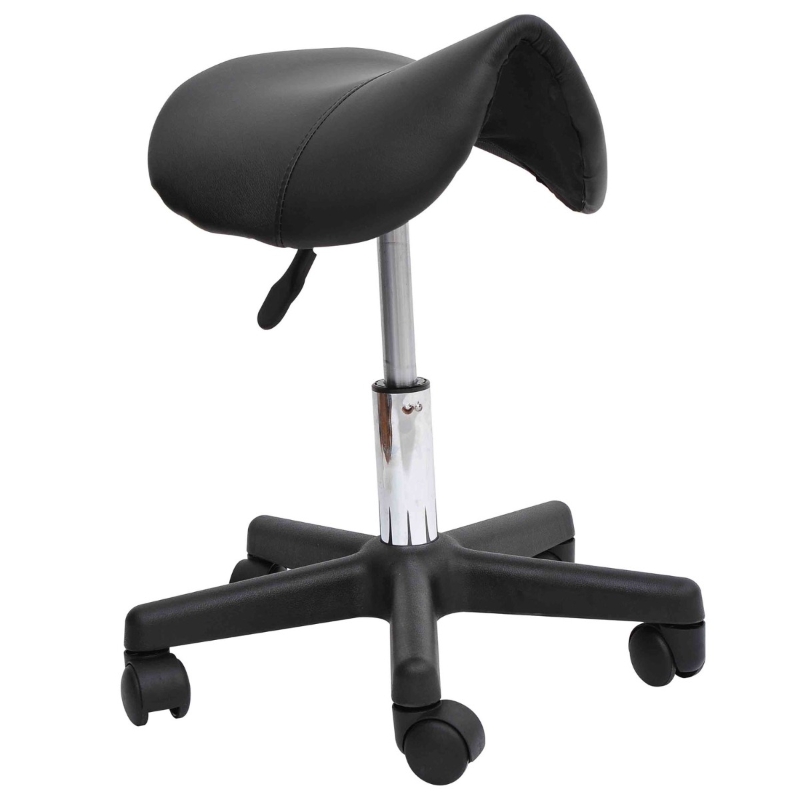 Open Box HomCom Adjustable Hydraulic Rolling Swivel Salon Saddle Stool Chair - Black