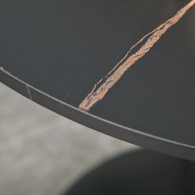 HOMCOM 27.5" Round Dining Table with Metal Pedestal Base for Living Room, Natural Wood/Black