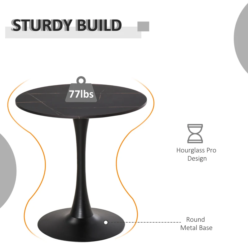 HOMCOM Modern Round Dining Table Leisure Coffee Bistro Table with Metal Base for Kitchen & Dining Room, Faux Black Marble