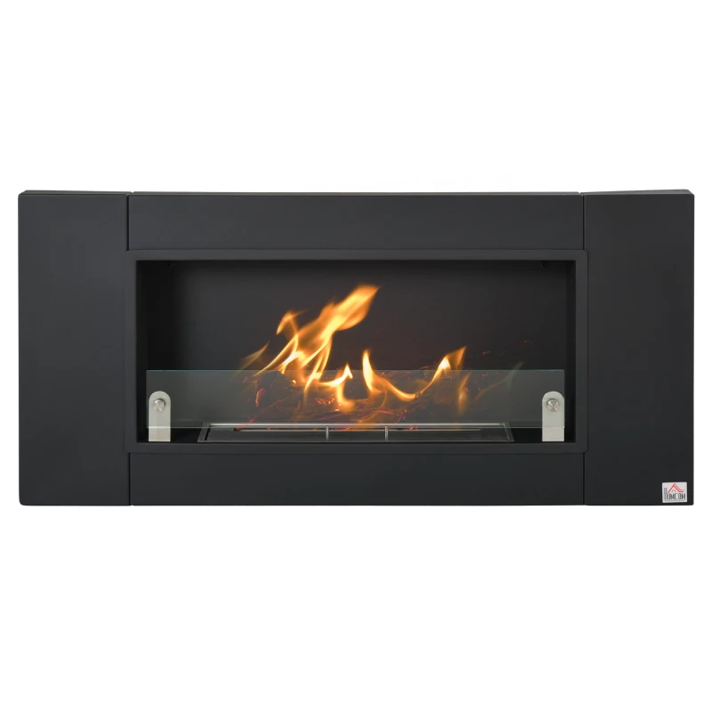 HOMCOM Ethanol Fireplace, 43.25" Wall-Mounted 0.73 Gal Stainless Steel Max 323 Sq. Ft., Burns up to 4 Hours, Black