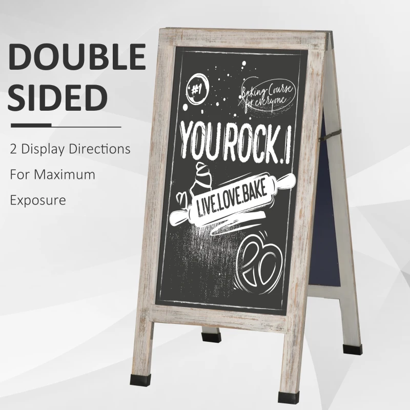 Vinsetto Magnetic A-Frame Sidewalk Chalkboard Sign 40” x 20” Sturdy Freestanding Wooden Sandwich Board with Eraser - Oak