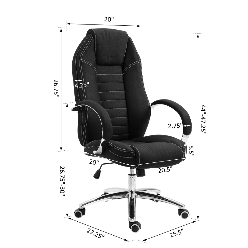 Vinsetto Office Chair Ergonomic Design Linen Surface Foam Padded w/ Adjustable Height & Armrest Black