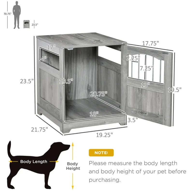 PawHut Furniture Style Dog Crate, Wooden End Table Pet Kennel with Lockable Door for Small Medium Dog Indoor Puppy Cage, Gray