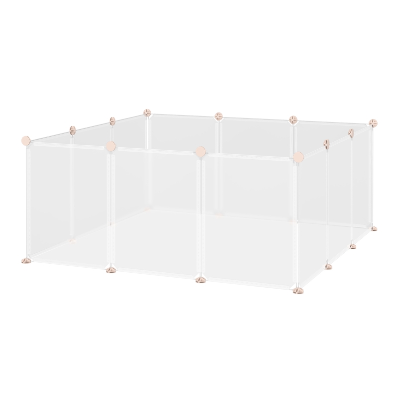 PawHut Pet Playpen DIY Small Animal Cage Open Enclosure Portable Plastic Fence 12 Panels for Kitten Bunny Chinchilla Guinea Pig White