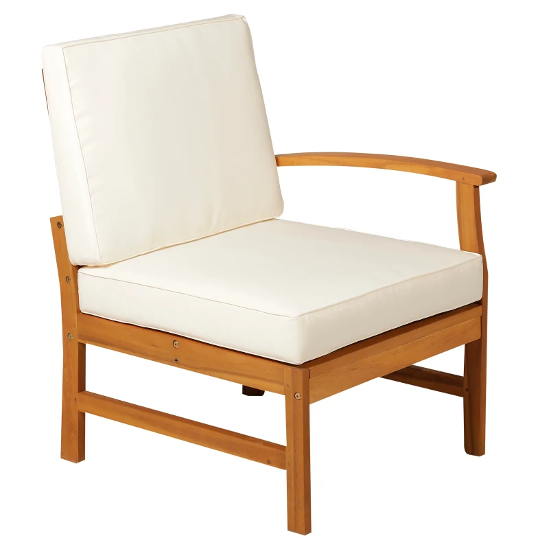 Outsunny 6 Piece L Shape Garden Sofa Set Solid Acacia Wood Garden Furniture Set with a Coffee Table for Yard and Bistro, Cream