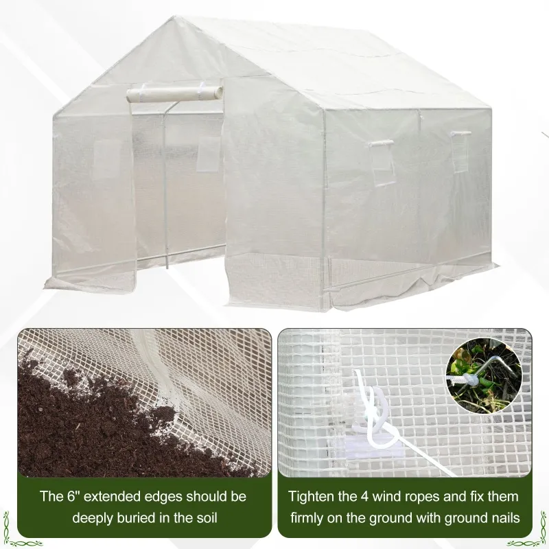 Outsunny 10' x 9.5' x 8' Outdoor Walk-In Tunnel Greenhouse with 5 Roll-Up Windows, Zippered Door, & Weather Cover