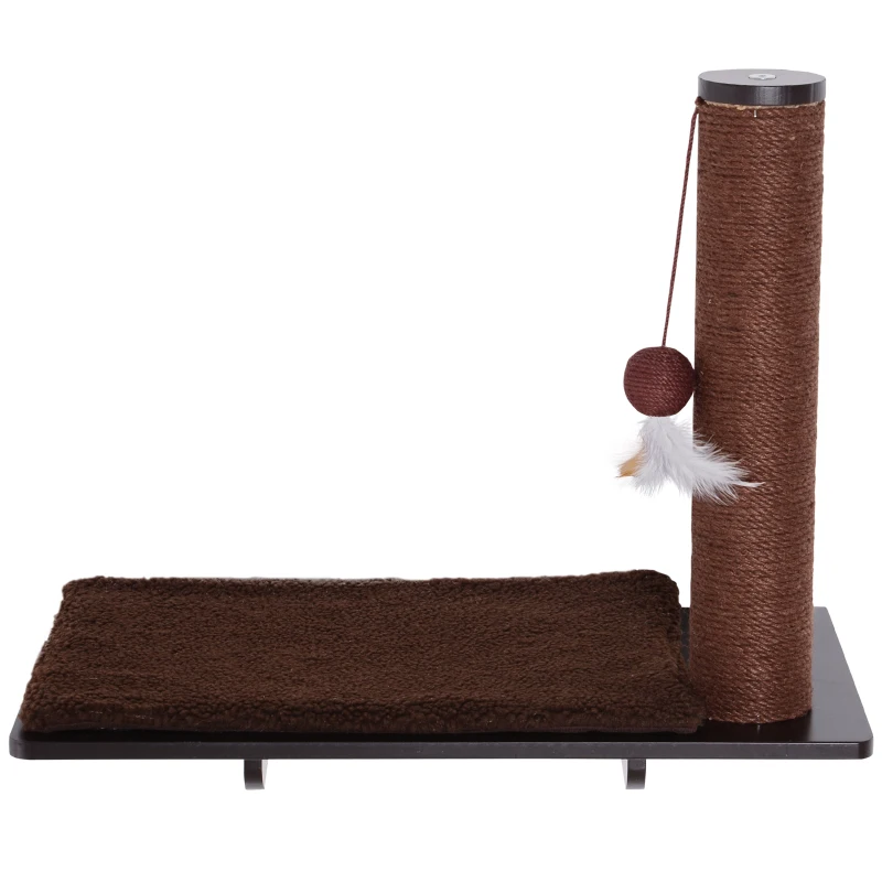 PawHut Cat Climbing Frame Shelf Wall-mounted w/ Mat and Toy Brown