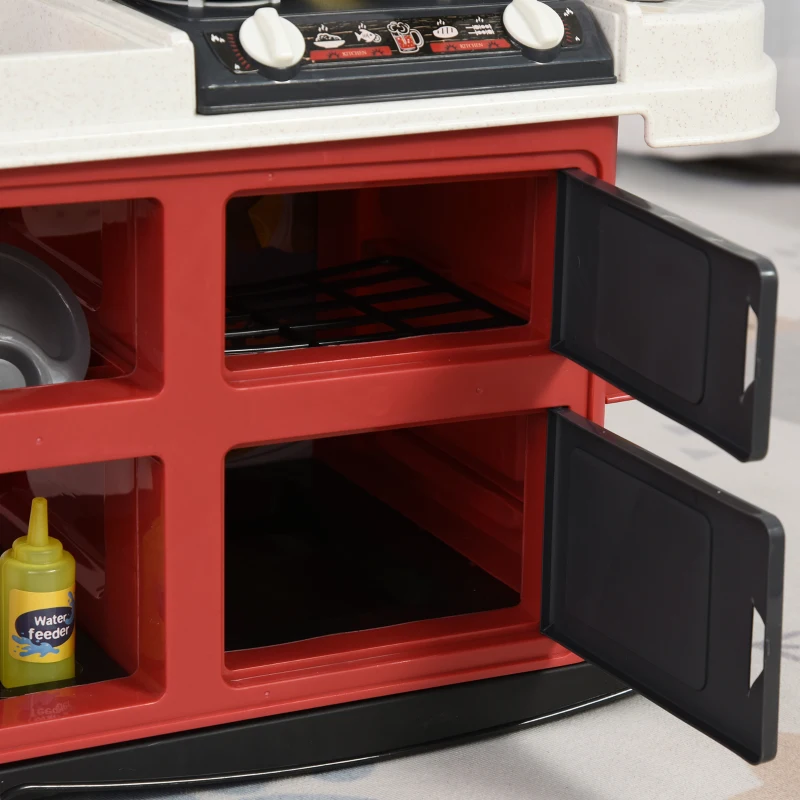 Qaba Kids Kitchen Playset with Simulation of Spray, 52-Piece Toy Kitchen Set, Pretend Play Game Sink with Real Running Water, Ages 3-6