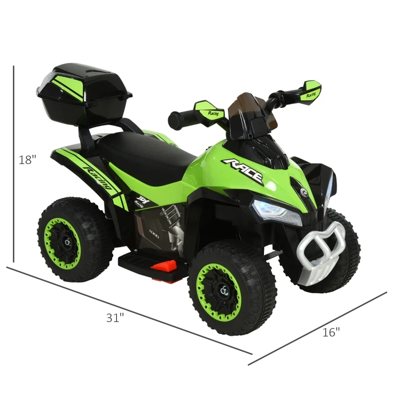 Aosom Kids Electric ATV Motorcycle Bench Buggy Quad Ride On Car 6V Battery Powered Electric for 18-36 Months Old with Light MP3 Storage Box Green