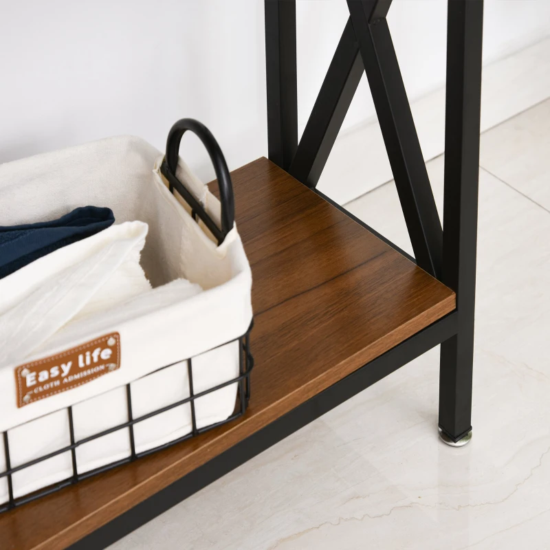 HOMCOM Industrial Style Entryway Console Table Desk with Shelf for Living Room, or Bedroom, Walnut Wood Grain and Black