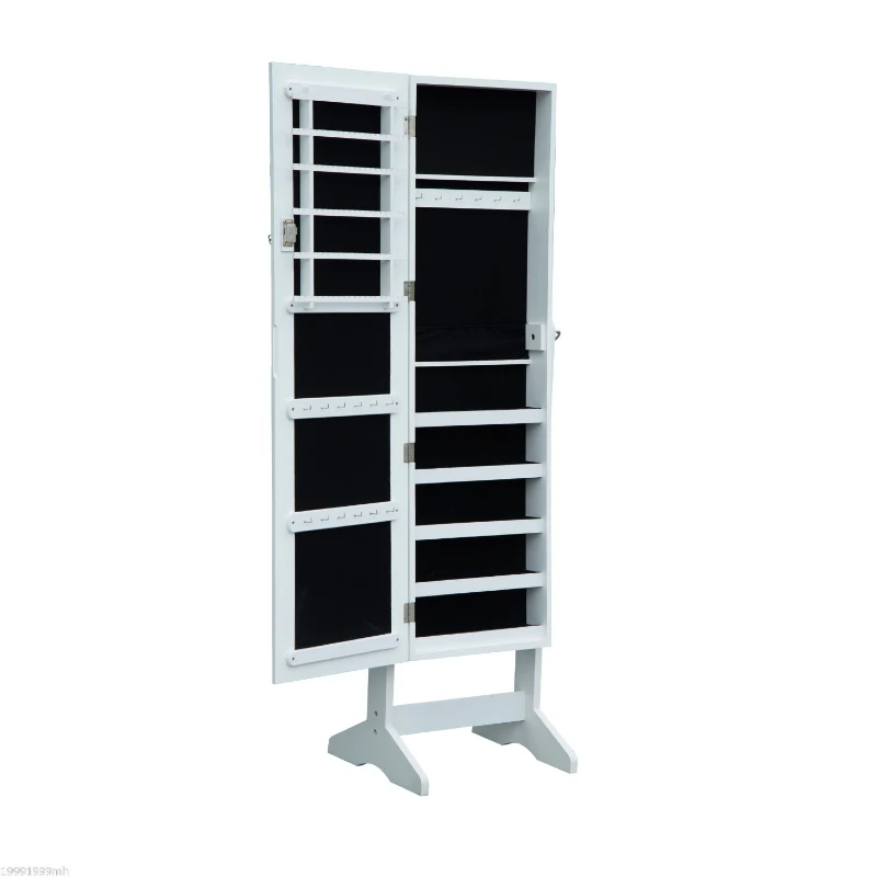 HOMCOM Mirrored Jewellery Cabinet Armoire Stand Organizer for Rings Earrings Bracelets Lockable White