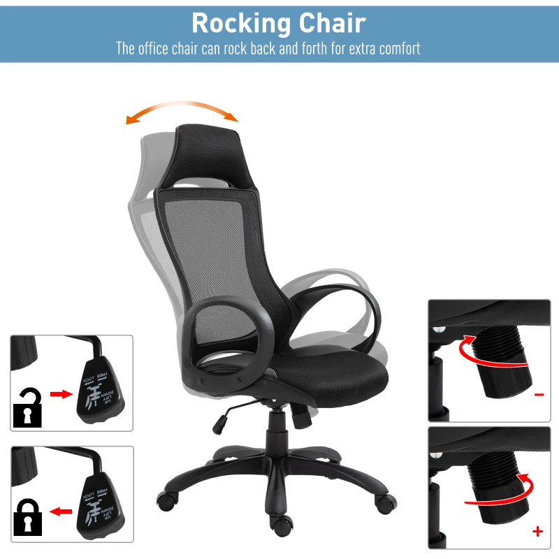 Vinsetto Executive Racing Chair Rocking Chair Adjustable Padded Seat with Wheels Black