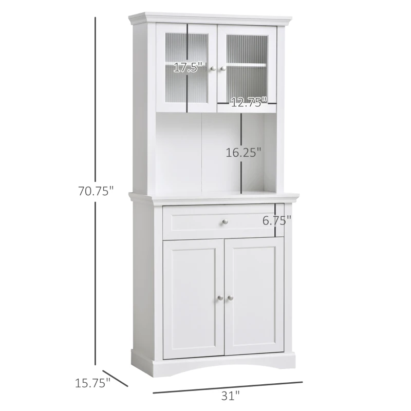 HOMCOM 71" Traditional Large Kitchen Pantry Cabinet Freestanding,White