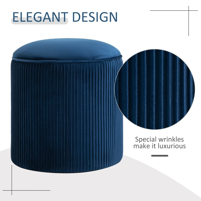 HOMCOM 15'' Small Padded Ottoman Foot Stool with Wrinkle Fabric Design, Thick Sponge Padding and Solid Base, Blue