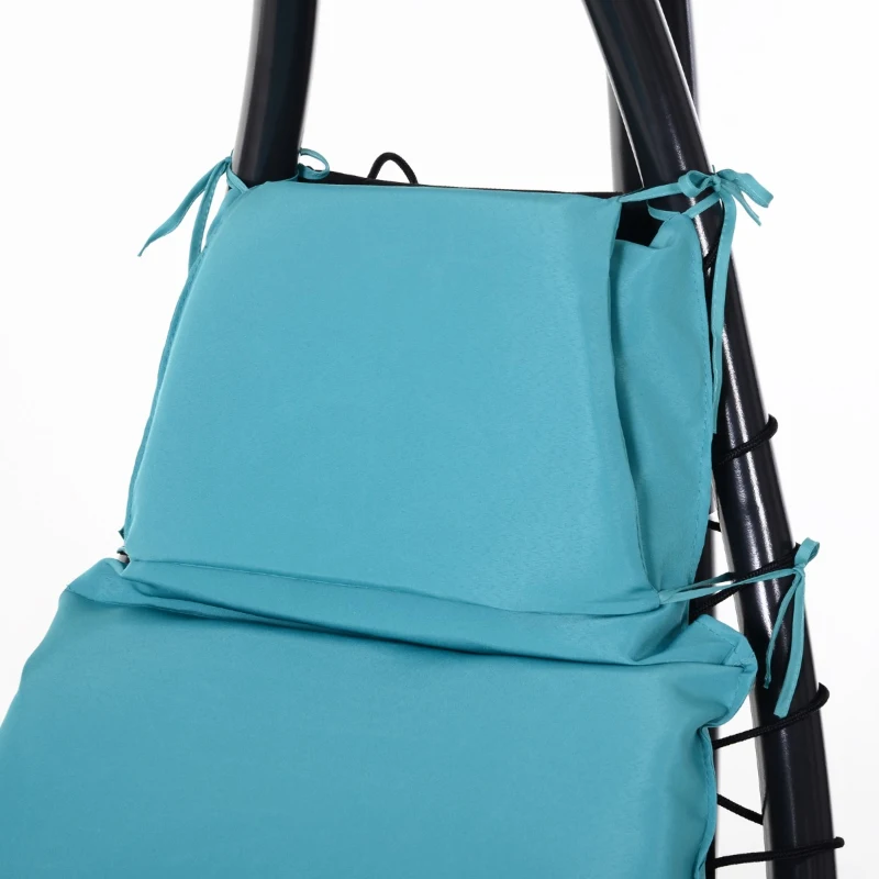 Outsunny Single Floating Chaise Lounge Curved Outdoor Porch Swing Chair Hanging Hammock Reclining Seat w/Arc Stand & Canopy Blue