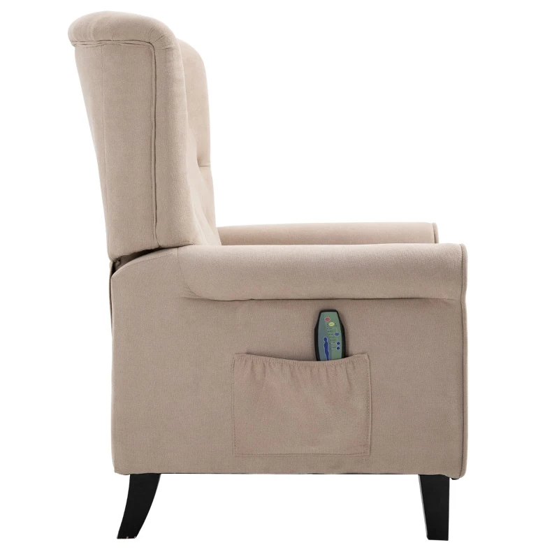 HOMCOM Linen Fabric Manual Recliner with Vibrating Massage and Wired Remote Control - Cream White