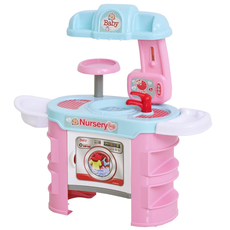 Qaba Baby Doll Bath Playset Kids Baby Nursery Set with Accessories for Boys Girls Ages 3-6 Years Pretend Play Set for Children Blue Pink