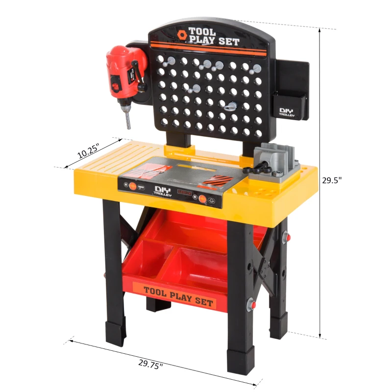 Qaba 53pc Kids Pretend Play Toy Tool Workshop DIY Workbench Table Set