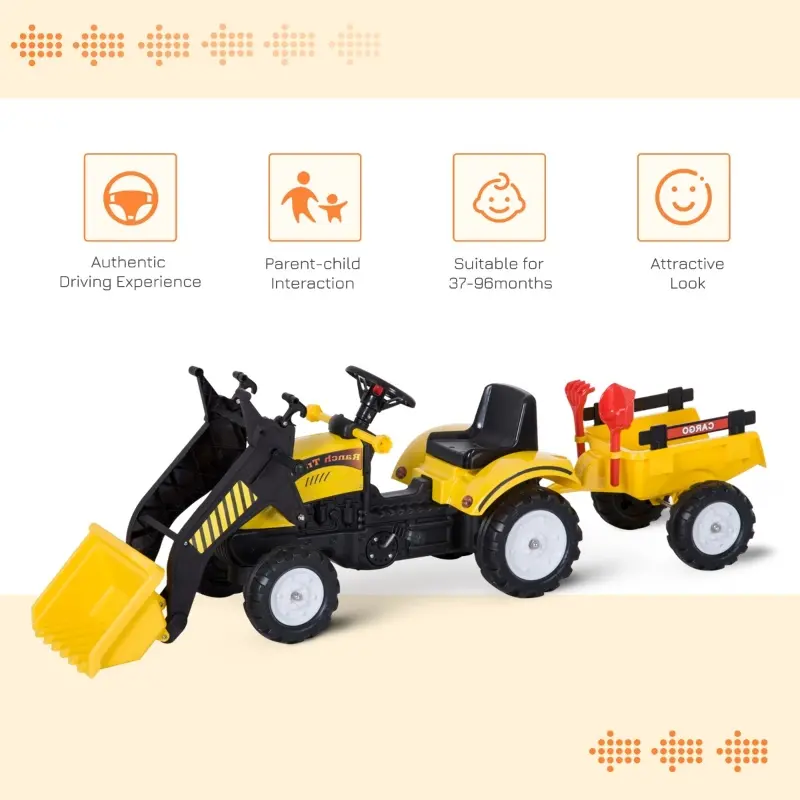 Aosom Ride On Excavator Kids Toy Construction Equipment with Pedal Controls, 6 Wheels & Controllable Dirt Bucket