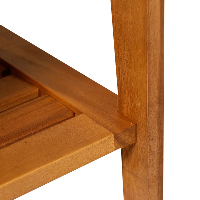 HOMCOM Acacia Wood Shower Bench Seat with Towel Shelf, 2-Tier Bathroom Spa Bathing Stool