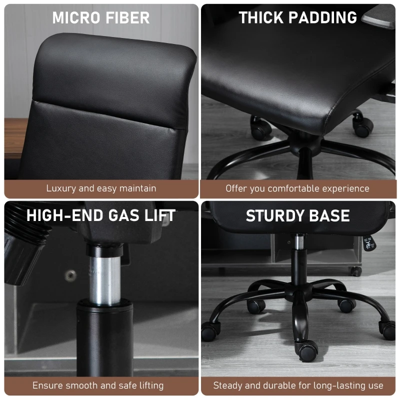 Vinsetto Morden High-Back Office Chair Faux Leather Rocking Swivel Computer Home Desk Chair with Adjustable Height, Metal Legs, Armrest, Wheels, Black