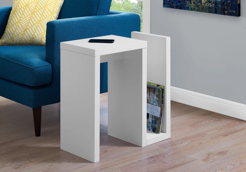 Monarch 24" Modern Wood Grain Side Accent Table with Magazine Storage - White Finish