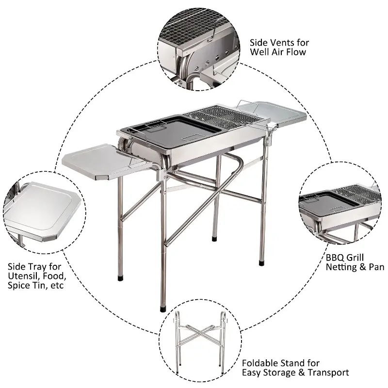 Outsunny 22" Charcoal Barbecue Grill Stainless Steel Portable BBQ Grill Kebab Barbecue Charcoal Stainless Steel Smoker