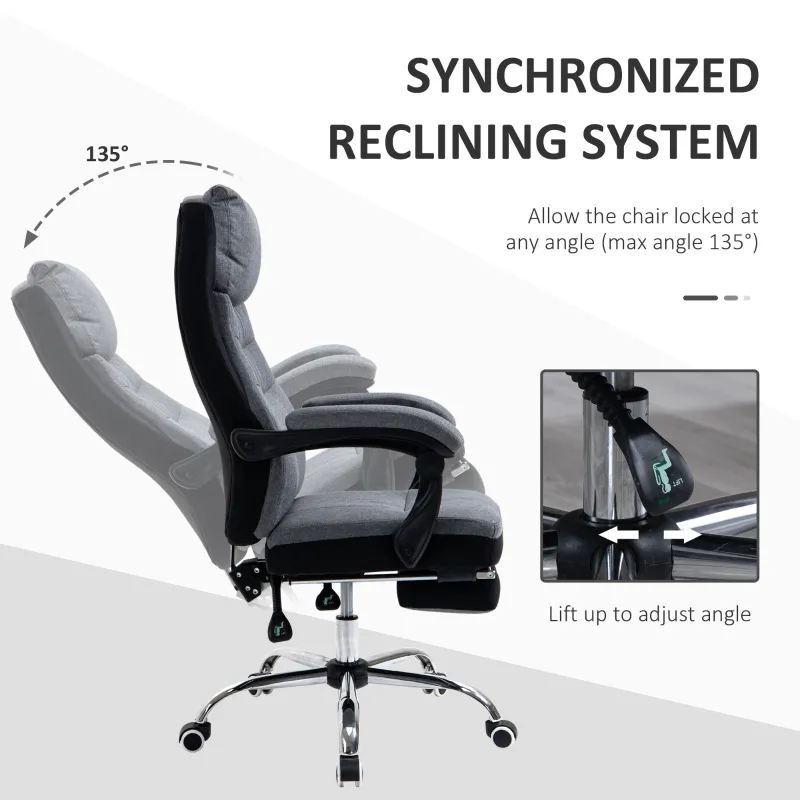 Vinsetto Office Chair High Back Computer Desk Chair 360° Swivel Adjustable Recliner Chair with Padded Armrest and Retractable Footrest