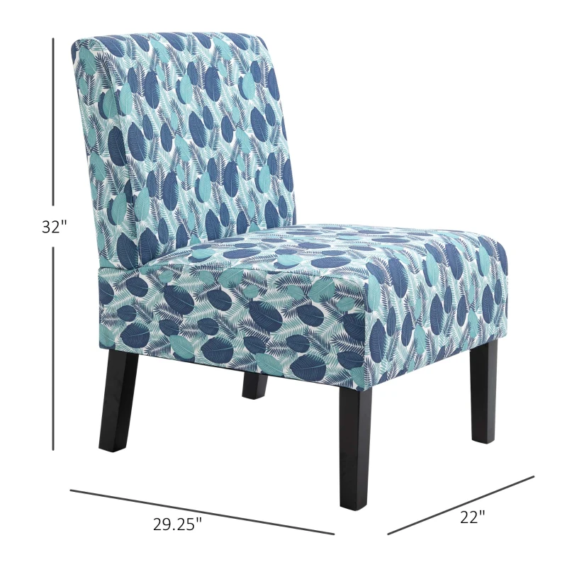 HOMCOM Linen Fabric Dining Chair with Pine Wood Legs and Sponge Padded Cushion, for Living Room, Dining Room, Leaf Pattern