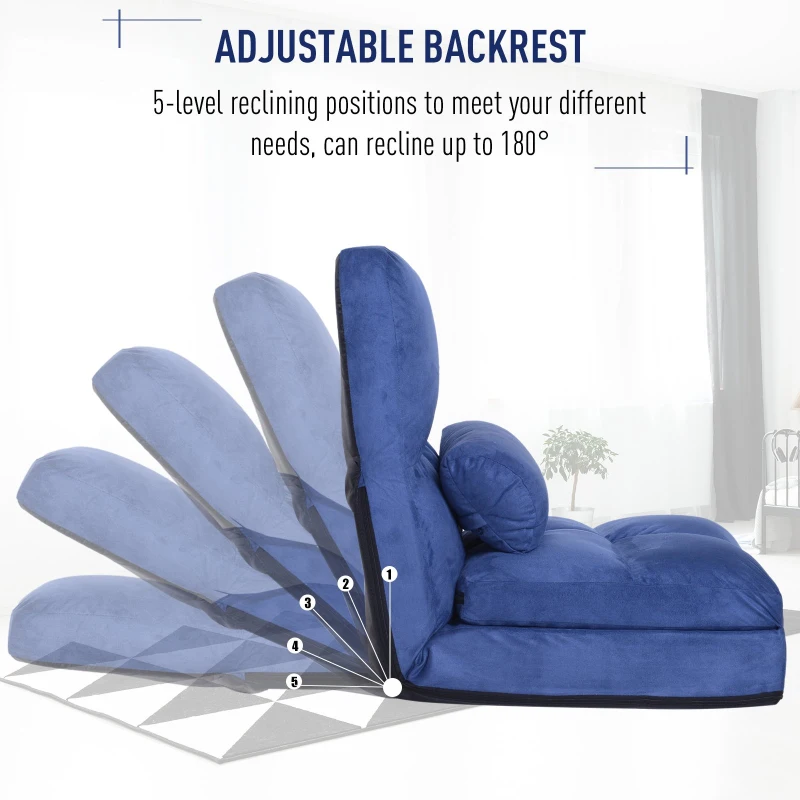 HOMCOM 5-Position Floor Lazy Sofa Chair Adjustable Folding Couch Video Gaming Bed Blue