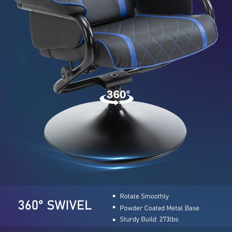 Vinsetto High Back Video Gaming Recliner with Ottoman, Racing Style PC Computer Office Chair, Swivel with Headrest & Lumbar Support, Adjustable Height, Black/Blue