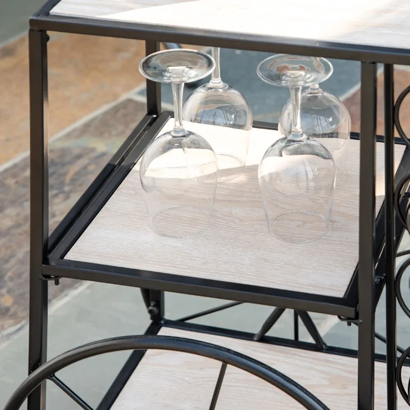 HomCom 16-Bottle Mobile Bar Cart with Wine Rack Storage, Featuring an Elegant Design & Three Shelves for Storage/Display