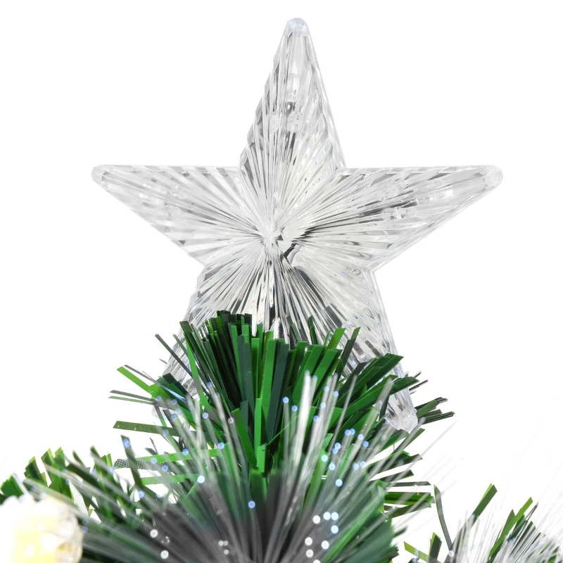 HOMCOM 3ft Tall Pre-Lit Douglas Fir Artificial Christmas Tree with Fiber Optic Ball LED Lights and 90 Tips, Green