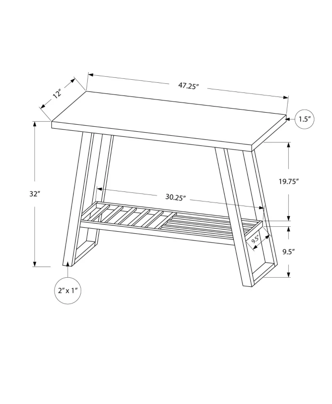 Monarch 48" Modern Wood Grain Top 2-Tier Metal Framed Accent Console Table - Black / Dark Taupe Finish