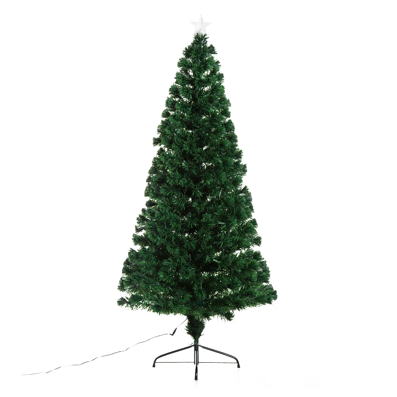 Open Box HOMCOM 6ft Artificial Pre-Lit Fiber Optic Holiday Christmas Tree with 28 LED Lights