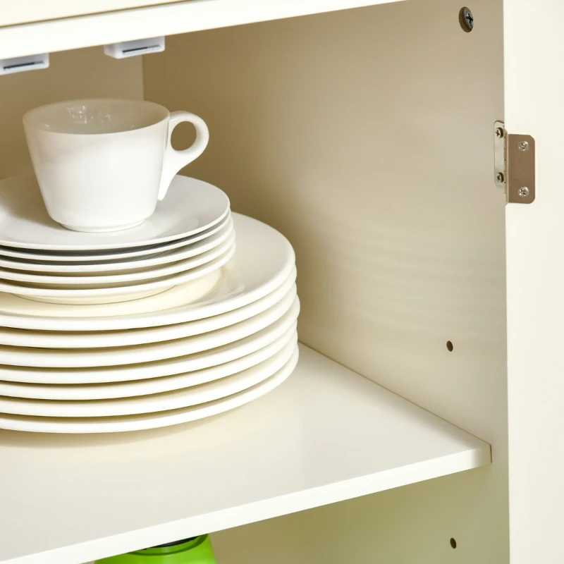 HOMCOM Vintage Kitchen Island with 3-Tier Open Shelving, Storage Cabinet with Drawers & Wood Legs, Adjustable Shelf for Living Room, Coffee Bar, White