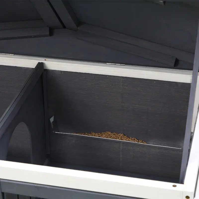 PawHut Rabbit Hutch Metal Bunny Cage, Wire and Easy Clean Tray with 2 House Levels and Patio Space  59" L x 20.75" W x 26.75" H