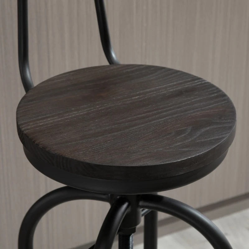 HOMCOM Set of 2 Swivel Mid-Back Barstools, Industrial Style Kitchen Stool Wooden Seat Armless with Adjustable Height ,Steel Frame