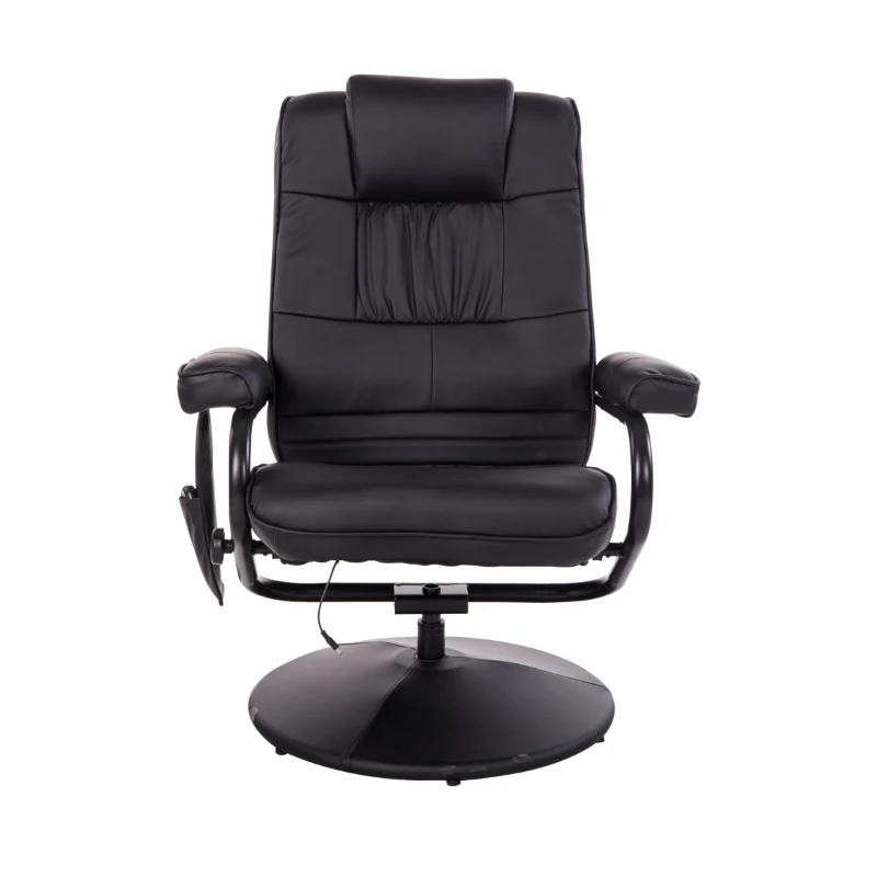 HOMCOM Massaging Faux Leather Recliner Chair and Ottoman Set, Swivel Vibration Massage Lounge Chair with Remote Control for Living Room, Bedroom, or Office, Black