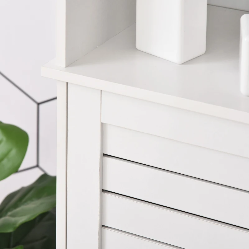 kleankin Tall Bathroom Floor Cabinet, Freestanding Linen Tower with Adjustable Shelf and Cupboard, Narrow Side Storage Organizer, White