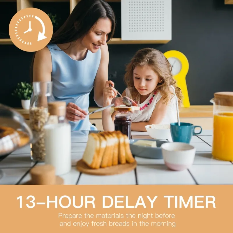 HOMCOM 2 Pound Non-Stick Bread Maker Machine With 11 Menu Settings, 2 Loaf Sizes, 3 Crust Colors, 13h Delay Timer, 1h Warming Function, 550W