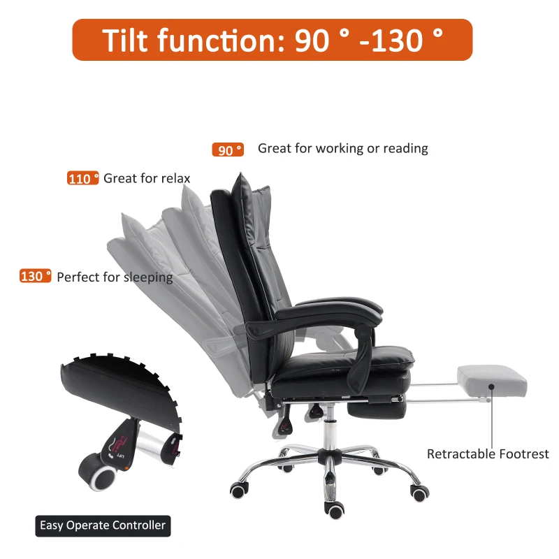 Vinsetto Ergonomic Office Chair with Footrest Black