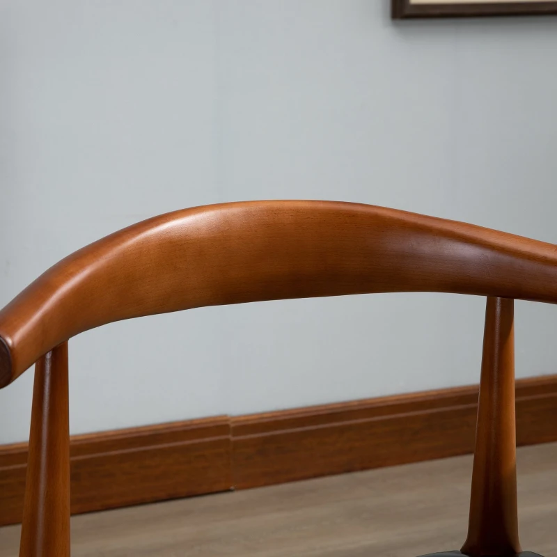 HOMCOM 2 Piece Mid-Century Dining Room Chair Set, Black Upholstered Faux Leather Seat - Walnut