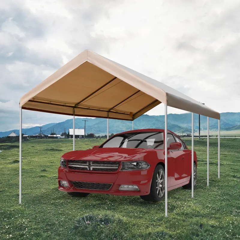 Outsunny 10&#39; x 20&#39; Heavy Duty Outdoor Carport Awning/Canopy with Weather-Fighting Material &amp; Anchor Kit, Brown