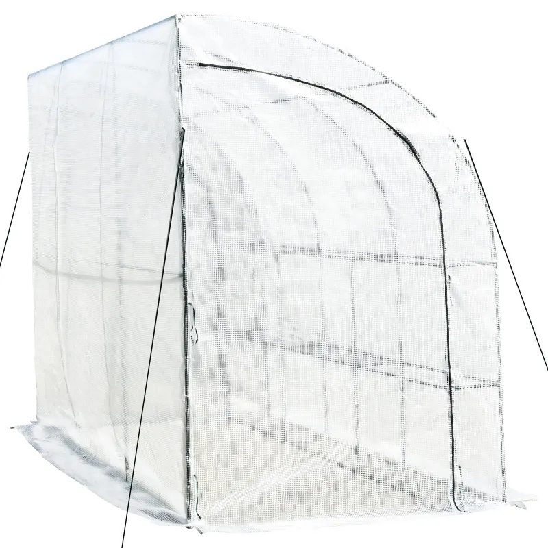 Outsunny Walk-in Wall Lean-to Greenhouse, 10' x 5' x 7' Outdoor Gardening Green House with PE Cover, Windows, Shelves and 2 Zipper Doors, Clear
