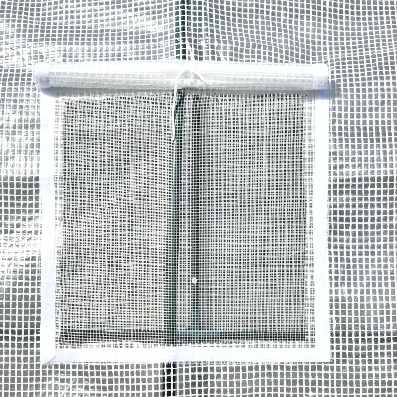 Outsunny 7' x 3' x 7' Outdoor Lean-to Walk-In Greenhouse, Plant Gardening Green House with Roll-up Mesh Windows, Zipper Door and 3-Tier Shelves, White and Green Frame
