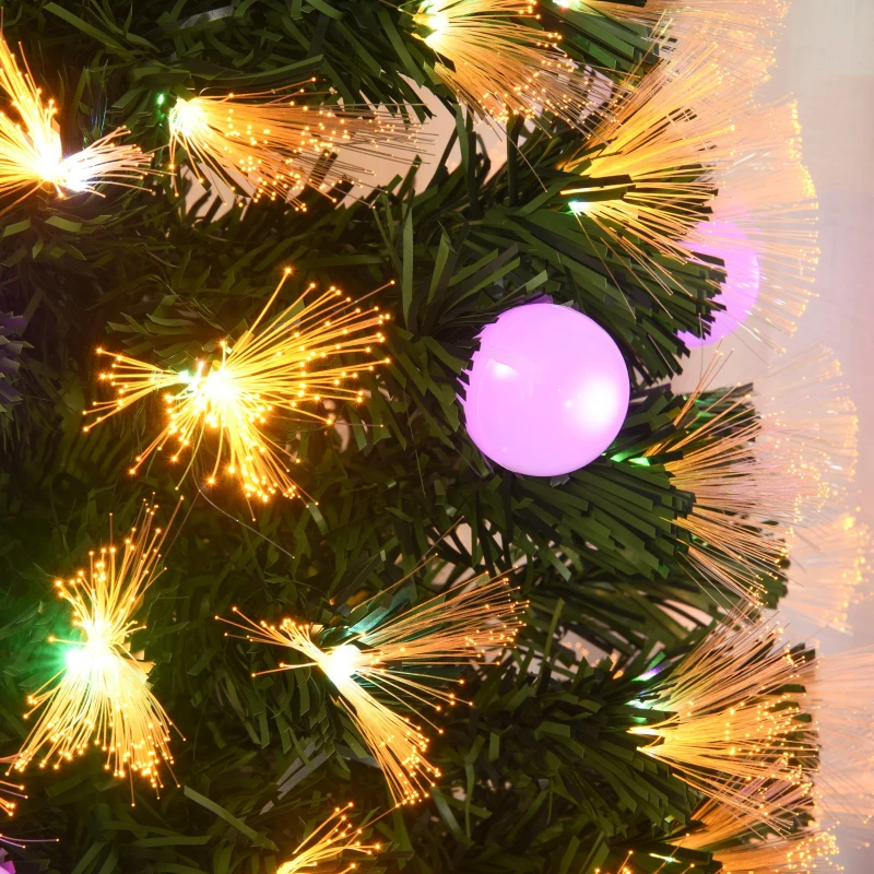 HOMCOM 6ft Christmas Tree Pre-Lit Artificial with Pink and Yellow Fiber-Optic Ball LED Lights