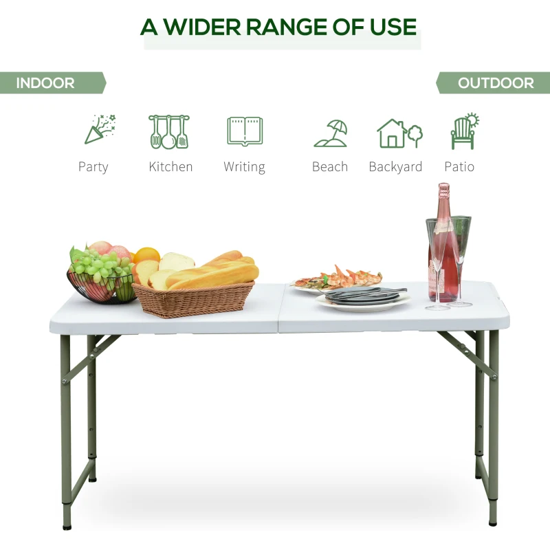 Outsunny 4ft Outdoor Folding Camping Table Garden Backyards BBQ Party Picnic Adjustable Table White