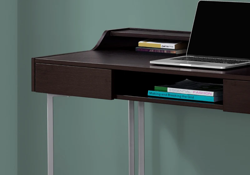 Monarch 48" Contemporary Compact Computer Writing Desk with Angular Legs - Cappuccino / Silver Metal