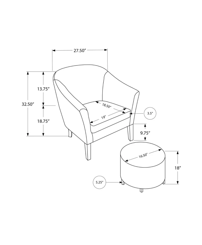 Monarch Traditional Accent Chair with Matching Circular Ottoman - Light Grey Geometric Design